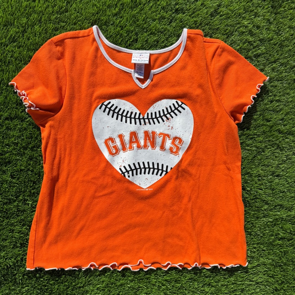 5th & Ocean San Francisco Giants Girls Shirt 14/16 Orange Rib Knit Lettuce Top